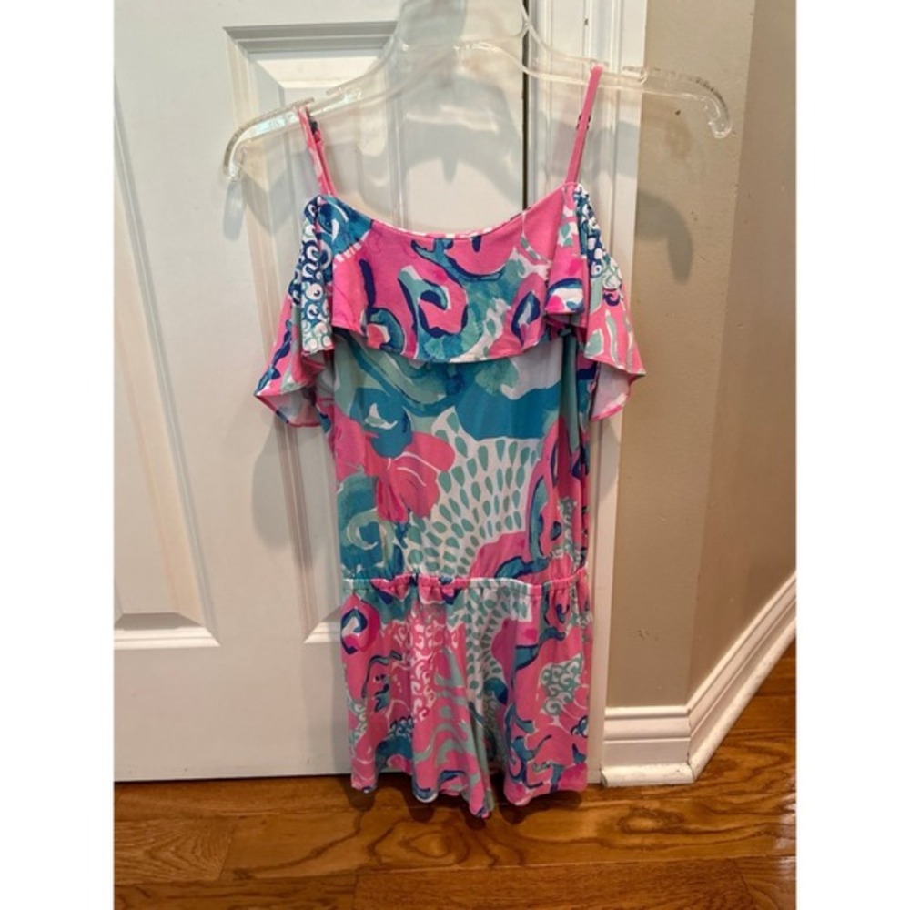 Women's Lilly Pulitzer romper hot pink Off the‎ shoulder ruffle size XXS